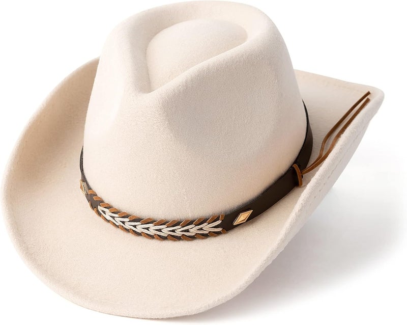 Gossifan Western Cowboy & Cowgirl Hat Felt Wide Brim Women Men Fedora Hats - Image 1